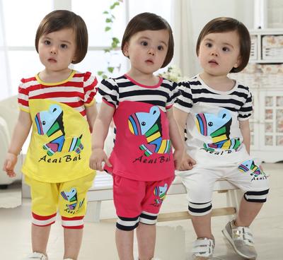 优莎米拉童装批发 纯棉女款斑马短袖套装，夏日童趣与品质兼得